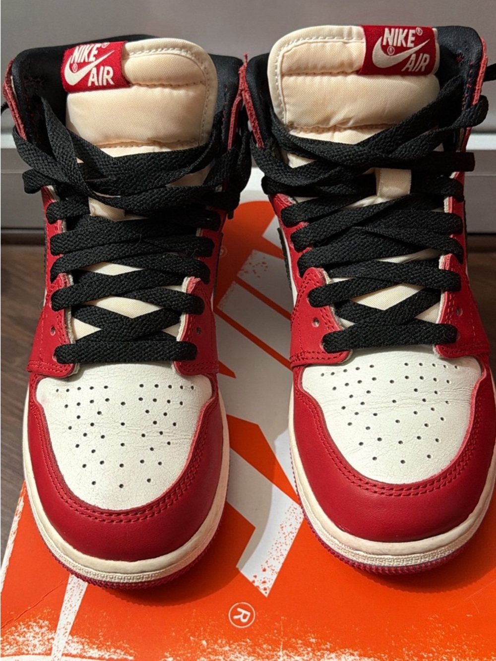 Nike Kids Red and White High-Top Sneakers with Black Laces